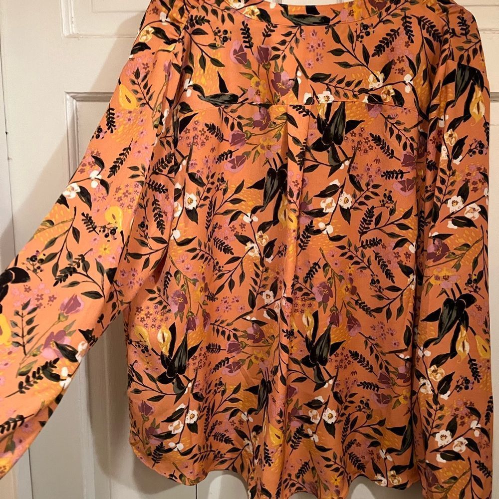 Ava & Viv Coral Garden floral Top Sz 1X - Picture 6 of 9
